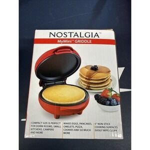 Nostalgia My Mini 5" Griddle Eggs Burgers Pancakes (Red) Nonstick Surface NEW!!!